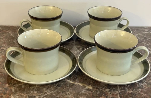 Mikasa StoneKraft E5017 Cup & Saucer Set Of 4 Vintage Green