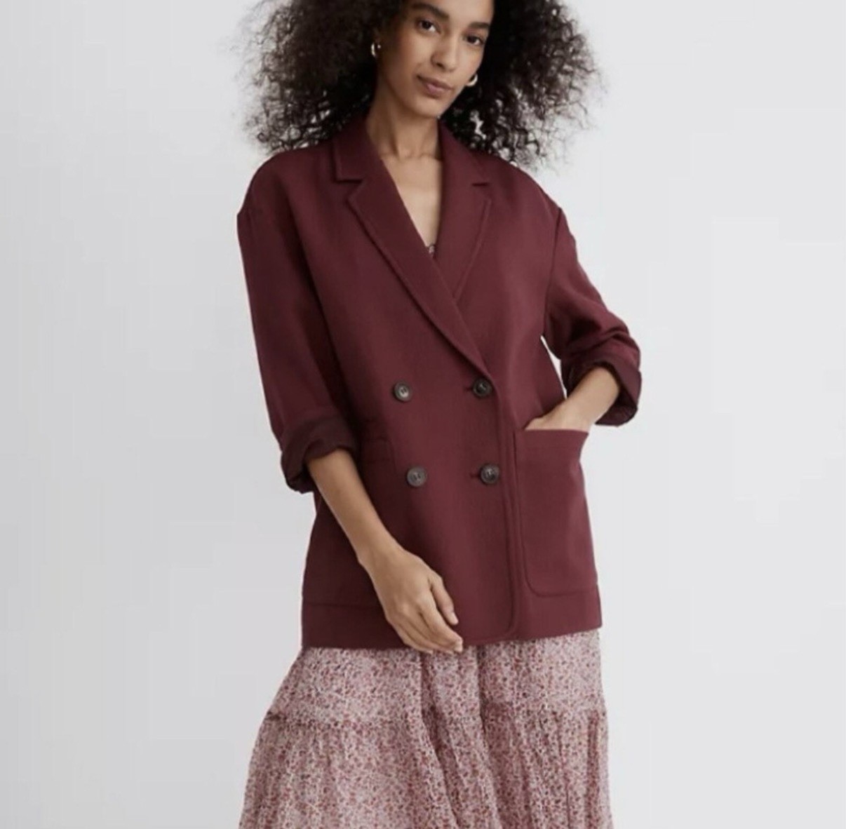 Madewell Hayfield Double Breasted Maroon 100% Cotton Blazer Size XXS