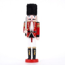 12'' Wooden Nutcracker Soldier Christmas Vintage Decor Gift Red Black Sword USA