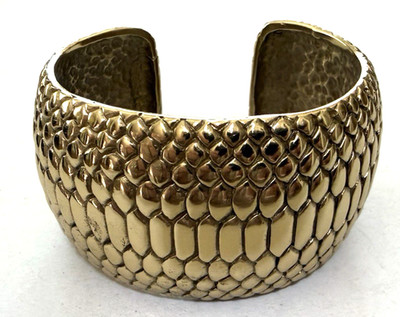 Designer BATU ID Brass Thick Wide Snake Texture Cuff Bracelet