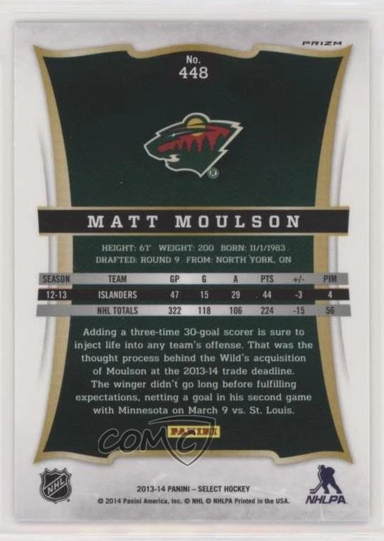2013-14 Panini Rookie Anthology Select Update Silver Prizm Matt Moulson #448 - Image 2 of 2