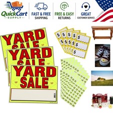 Yard Sale EZ Kit with Neon Yellow Signs and 600 Pre-Priced Labels, USA Made