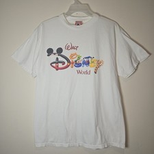 VTG Mickey Inc Walt Disney World Character Spellout White Shirt Mens sz XL 90s