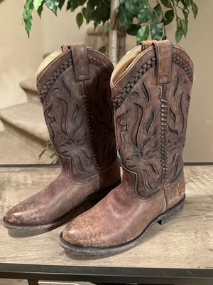 Frye Women s Wyatt Overlay Cowboy Boots Size 6.5B Brown Stone Antique