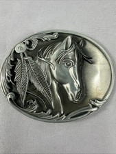 Silver Rodeo Horse Head Western Oval Belt Buckle