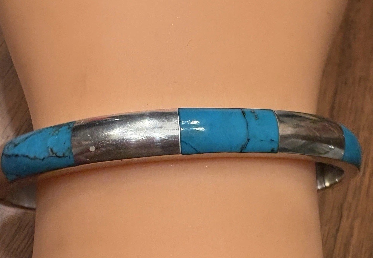 Native American Sterling (11g Hinged Bangle Brace… - image 4