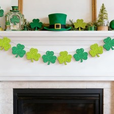 St. Patrick's Day Shamrock Wooden Banner Glitter St Patricks Day Decorations W