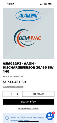 ASMO 2293 Original AAON Org. OEM, BRAND NEW, Sensor 20/60 80/140 Qty-2 Available
