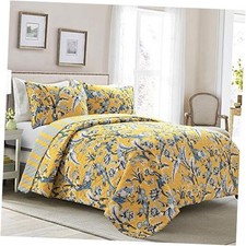 Dolores Reversible Cotton Quilt Queen Full/Queen Yellow and Blue Quilt Sets