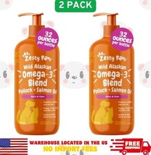 Zesty Paws Wild Alaskan Omega-3 Pollock Salmon Oil for Dogs Cats, 2x32oz