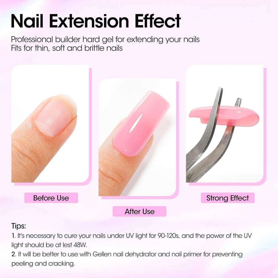 Kit de uñas de gel de construcción UV/LED gel de extensión de uñas con 20 piezas de formas de uñas, color rosa Foto 2 de 4