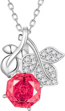 Rose Flower Necklace Sterling Silver CZ Anniversary Birthday Gifts for Wife Mom