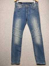 Pantalones de mezclilla ajustados Zara Man The New Biker azul panel acanalado rodilla desgastados 34
