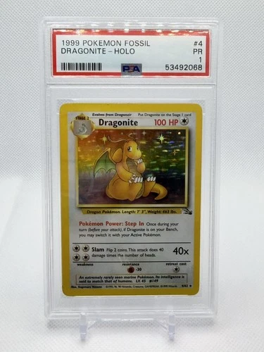 Pokémon TCG Dragonite Holo Rare Unlimited Fossil Card 4/62 PSA 1