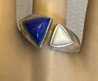Vintage Lapis and Mother of Pearl Triangle Cabochon Ring Sterling Silver LT 925