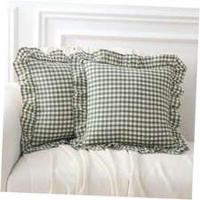 2 Pack Sage Green Plaid Ruffle 18" x 18" Pack of 2 Sage Green/White Plaid