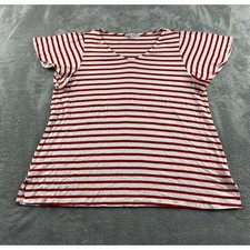 Green Envelope Red White Striped V-Neck Flutter Sleeve Top Womens 1X Made in USA