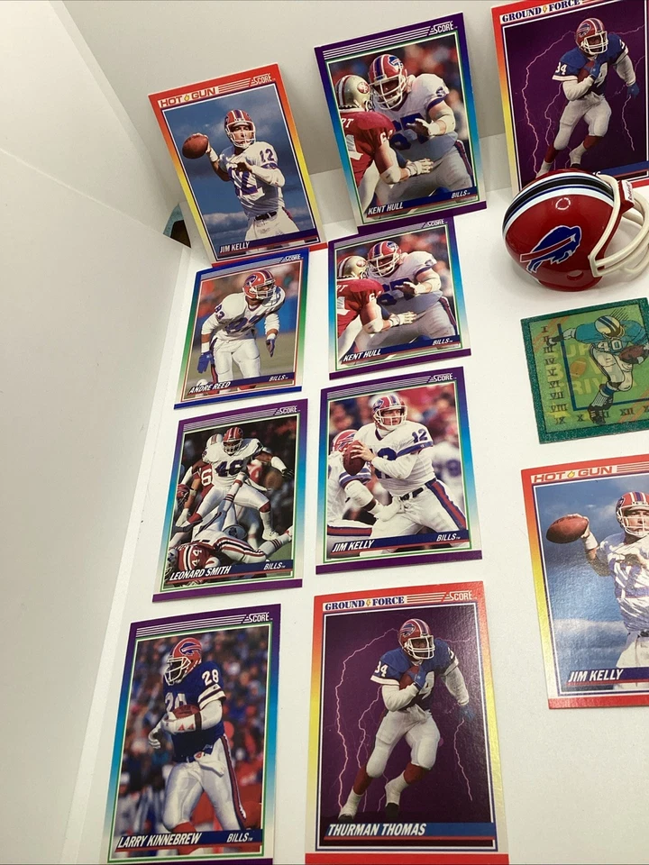 Buffalo Bills NFL Fan Regalo Lote 17 Tarjetas Años 90’s 1 Mini Casco Jim Kelly T Thomas Foto 3 de 4
