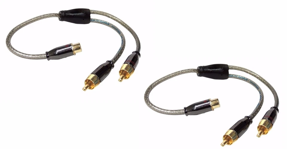 2PC Y-ADAPTER CAR AUDIO BRAIDED RCA INTERCONNECT QUAD SHIELDED CABLE HOME MARINE - Image 2 of 2