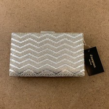 D'margeaux Women's Silver Beaded Rhinestone Removeable Strap Clutch NWT