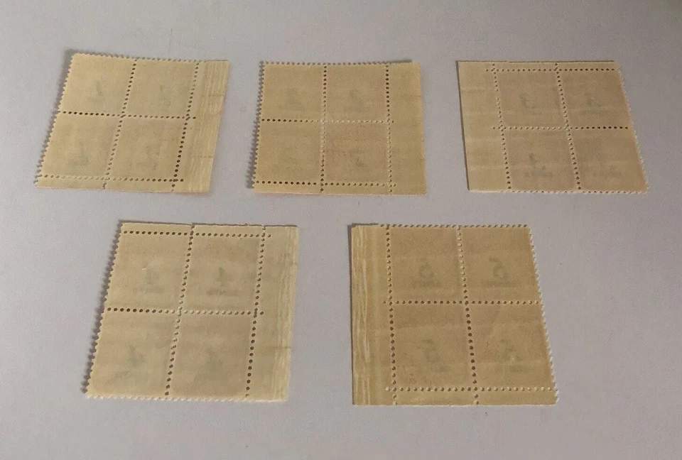 Vintage US 1 2 3 4 5 CENTS Carmine Rose Postage Due MNH Plate Blocks of 5 HTF - Image 2 of 4