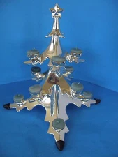HIGH LUSTRE 15" 3D CHROME/SILVER PLATED CHRISTMAS TREE 12 BALL CANDLE HOLDER