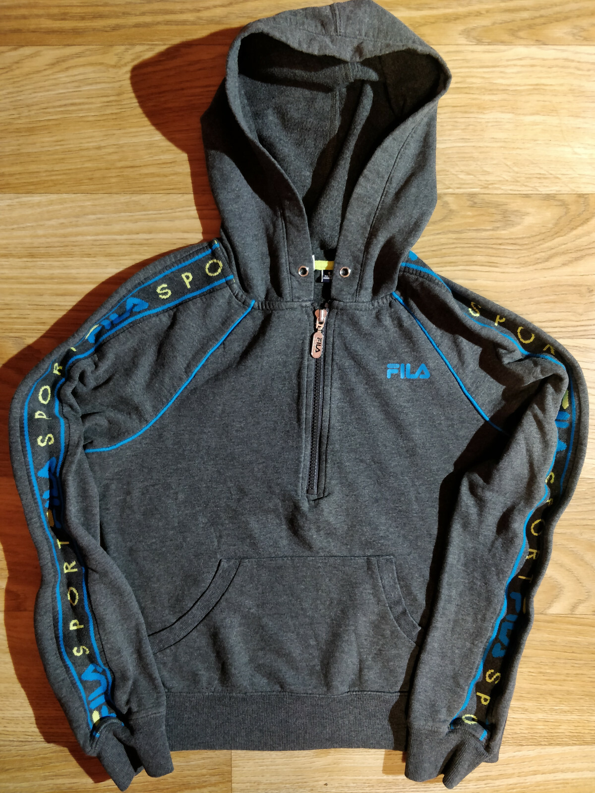 Felpa con cappuccio vintage Fila anni '90 donna tuta top giacca con cappuccio grigio