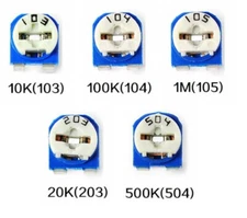 Trimmer Potentiometer Kit - 5pc - 1M, 10K, 20K, 100K, 500K
