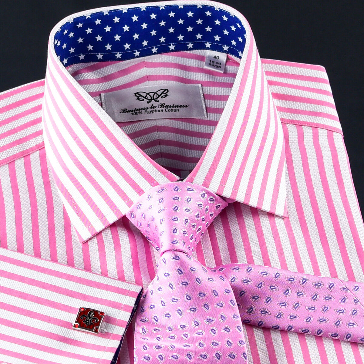 Pink Stripe Formal Business With Blue Stars Inner Lining Pink Stripe Formal Business With Blue Stars Inner Lining