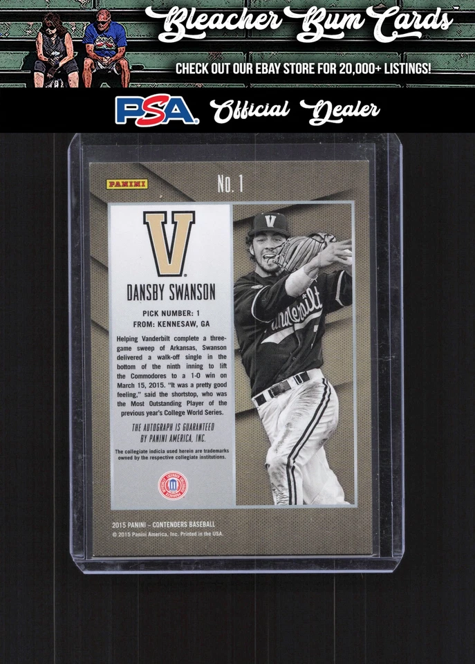 Boleto de playoffs Panini Contenders 1 Dansby Swanson 2015 radiocontrol automático #/15 Foto 2 de 2