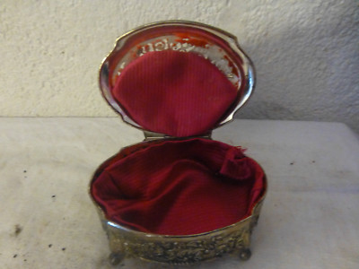 Boîte à Bijoux Vintage à La Rose Des Années 1960 - Métal Argenté Et Velours - Occasion