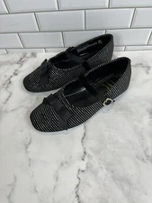 Macy’s INC  Size:1 Girl Black London Glitter Bow  Flat Shoes Ballet 