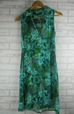 Sportscraft womens shirt dress green floral print 8 v-neck sleeveless elastic 