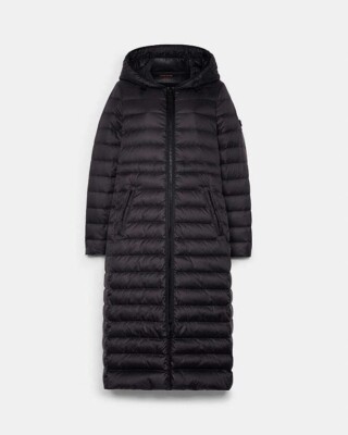 COACH Women's NEW Long Down Coat With Hood In Black Size L $798