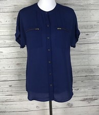 Banana Republic Women s Blue Cuffed Short Sleeve Button Front Top Size XS