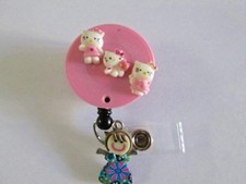 ID BADGE RETRACTABLE REEL MAGNET OR CLIP, KITTY,MEDICAL,NURSE,PEDIATRIC,ICU