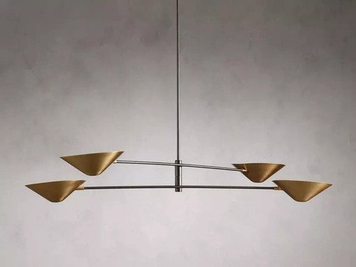 Mid Century Antique 4 Light Mid Century Modern Raw Brass Pendant Light For Home - Picture 3 of 3