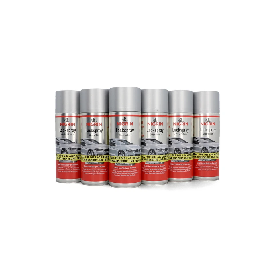 6x 400ml Lackspray Color Silber NIGRIN Farblack Autolack Spraydose Sprühlack - Bild 2 von 4