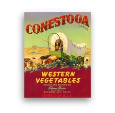 Vintage 1940s American Vegetables Crate Label Conestoga brand cowboy FREE UK P&P