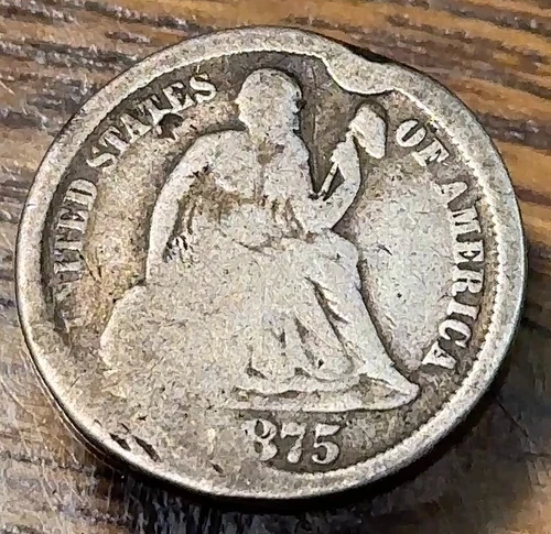 1875-CC Above Bow Liberty Seated Dime Original Good Details CHRC