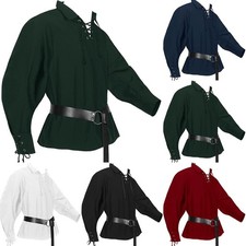 Men Medieval Renaissance Pirate Shirt Long Sleeve T Shirt Cosplay Classic