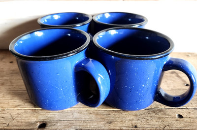 Von Pok Chang Coffee Mug Blue Speckled 16oz Soup Tea Cup Heavy Ceramic SET OF 4