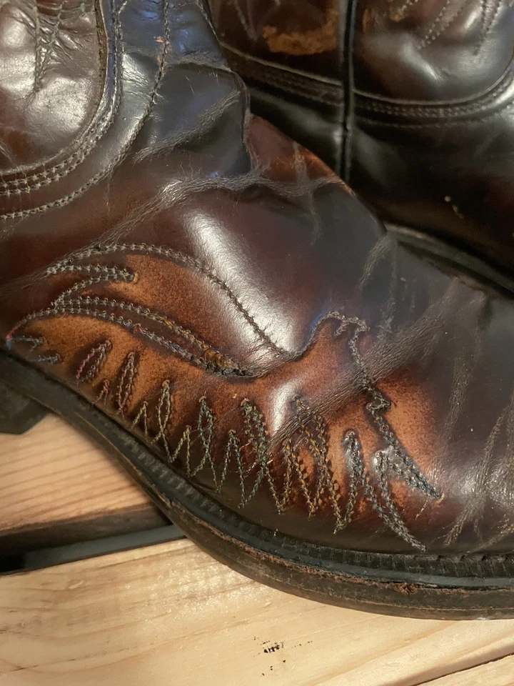 Botas de Vaquero de Colección Wrangler 5630 Punta Cuadrada Cosidas Phoenix Años 70 Talla 10 1/2 D Foto 2 de 4