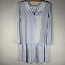 Loft Tunic Dress Size M Blue White Striped Long Sleeve Rayon V-Neck 