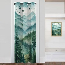 Mountains Forest Door Curtain for Doorway Privacy, Watercolor Landscape Tree ...