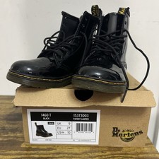 Dr Doc Martens Airwair Girls Kids Combat Boots Black Patent Leather Size 10 US