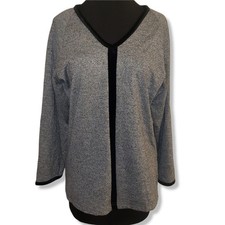 Vintage EUC Halston tunic-style top, gray/black Velvet edged Sz Medium, knit top