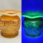 Fenton Glass ICGA '83 Frolicking Bears Vase Marigold Carnival Over Vaseline GLOW