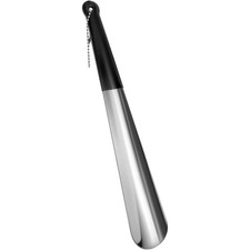 12 Inch Long Stainless Steel Shoe Horn with Soft Rubber Grip Handle - Portable