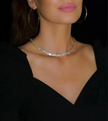 15Ct Round Lab Created Diamond Women's Tennis Necklace 14K Yellow Gold Plated